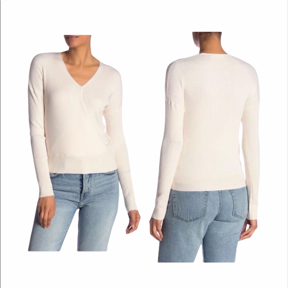 Elodie Nordstrom ivory beige cream long sleeve faux-wrap sweater small new